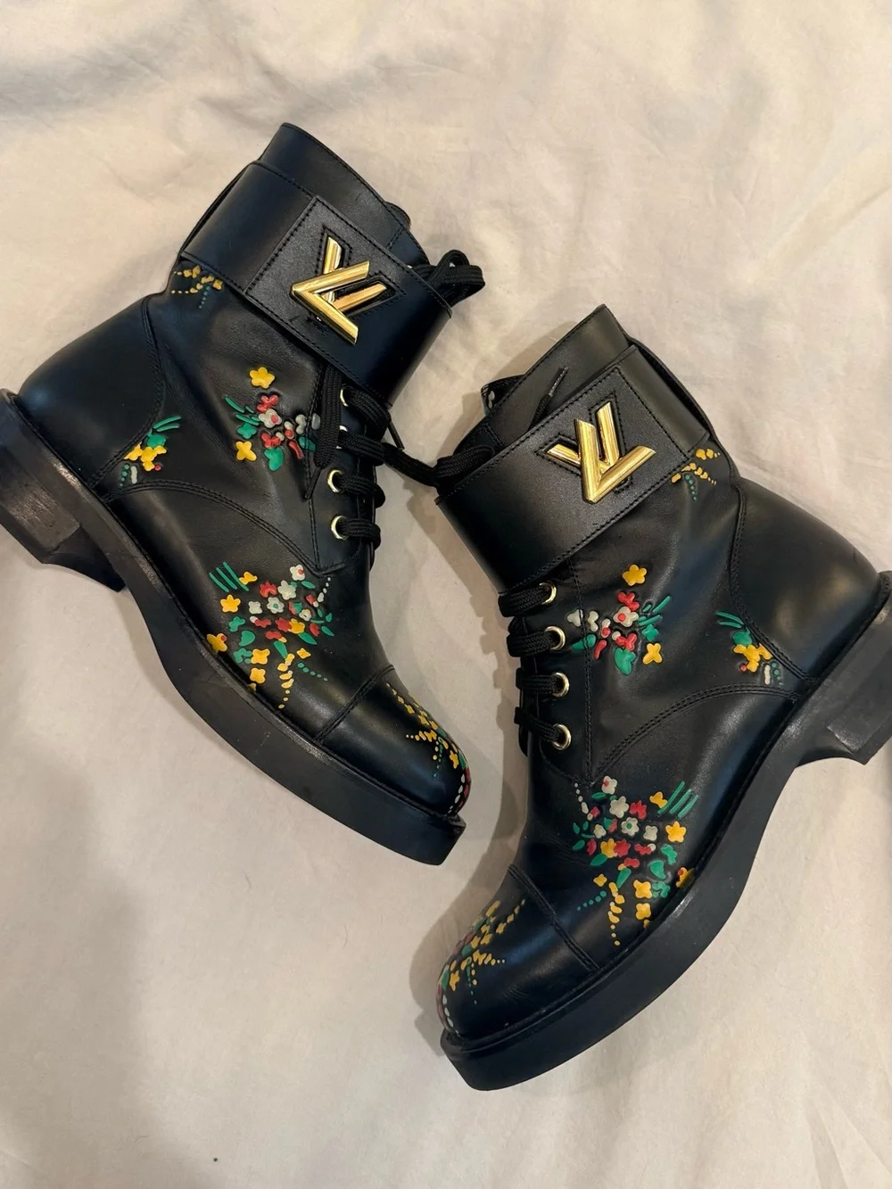 Louis Vuitton Black Leather Lace-Up Boots